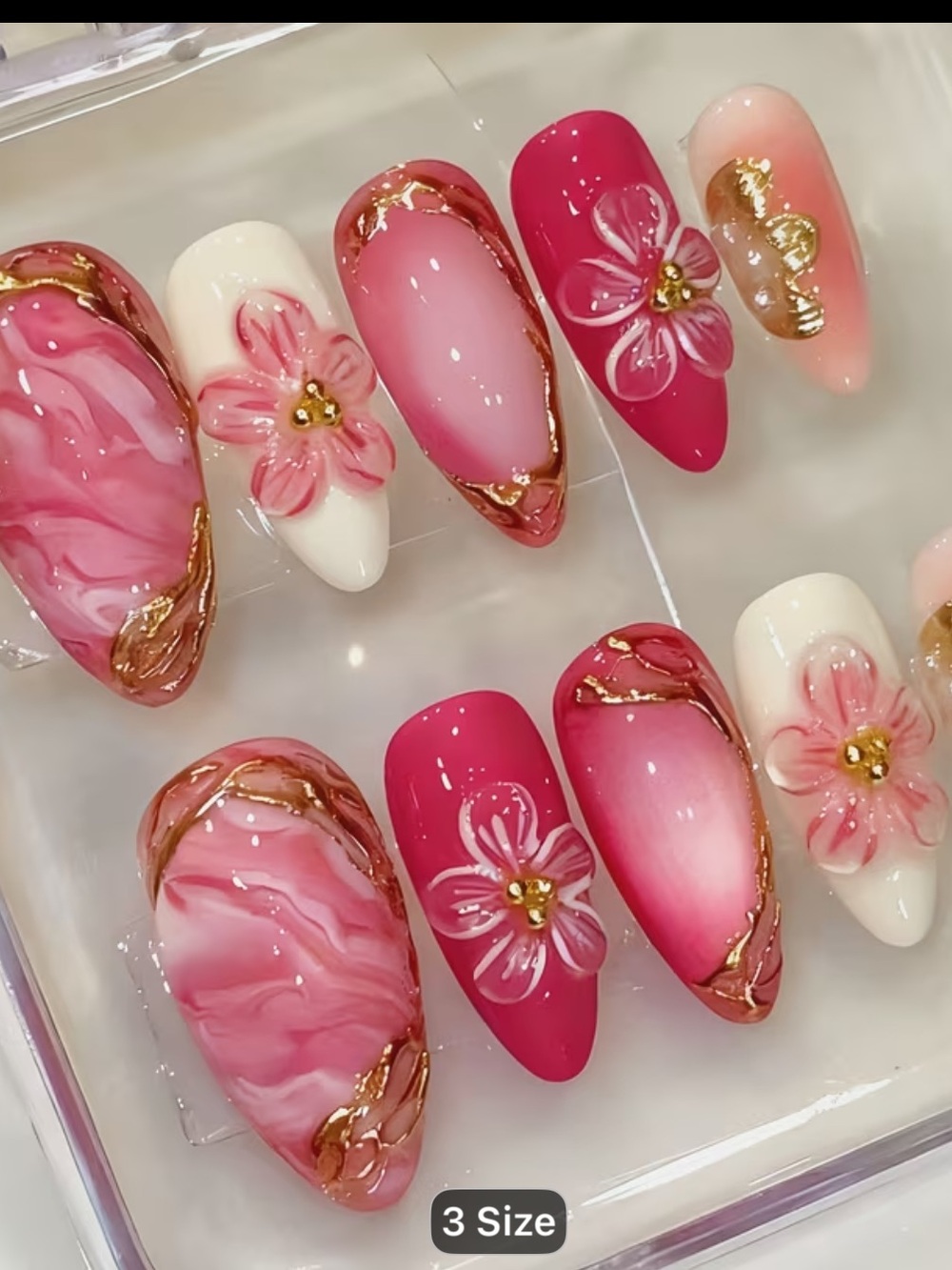 Pink Floral Press-On Nails Set
